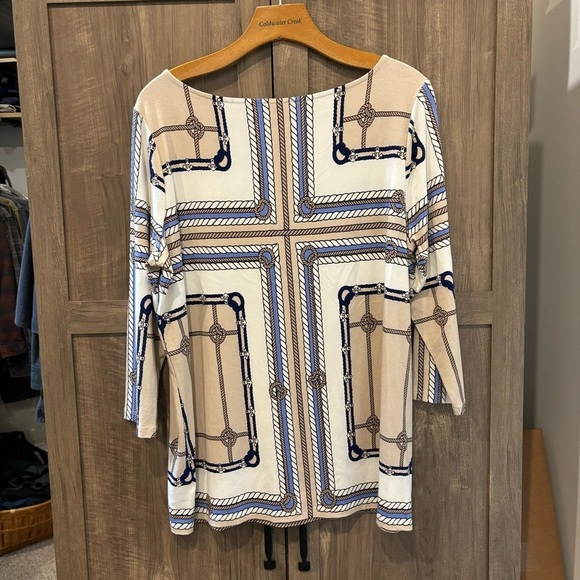 Talbots 1X Top Nautical Rope Print Stretch 3/4 Sleeve - Picture 2 of 11